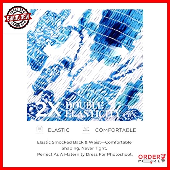 Boho Floral Maxi Dress Square Neck Puff Sleeve Smocked Back A-Line Summer - Picture 6 of 7